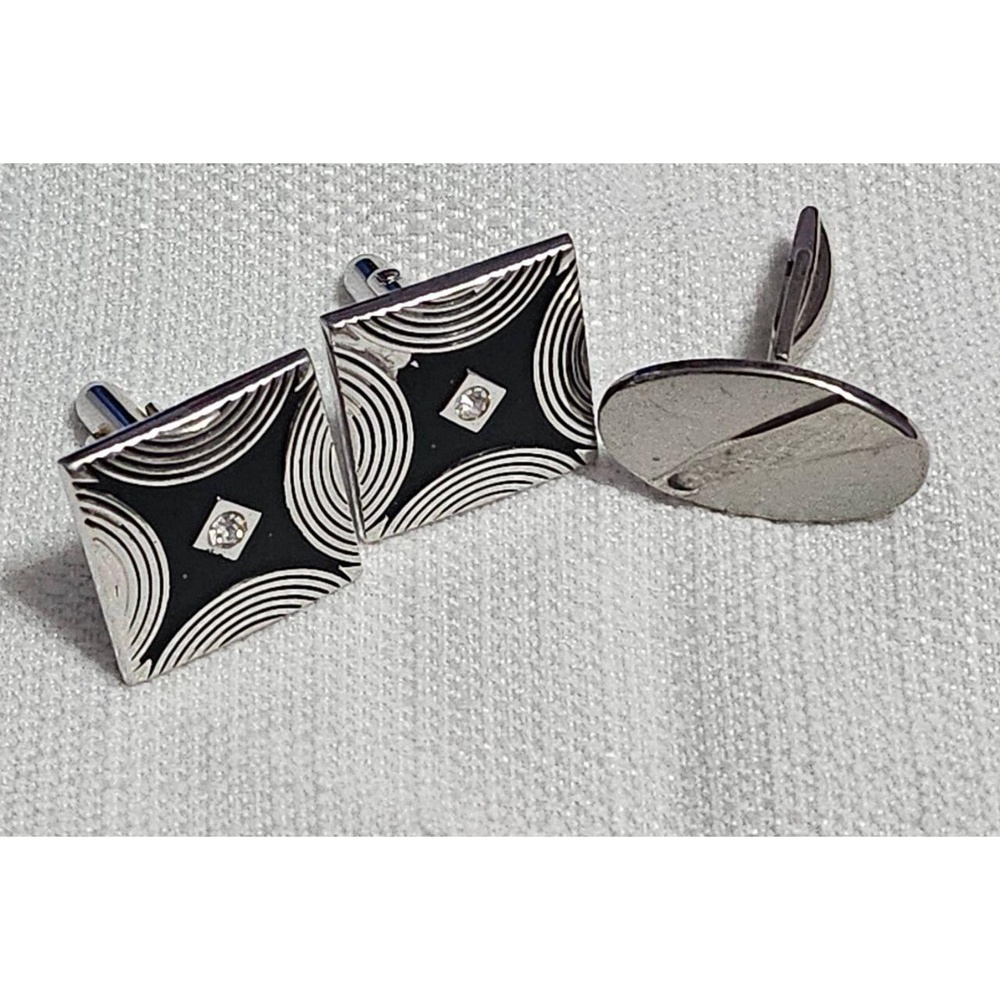SWANK Art Deco‎ Geometric Square Cufflinks Silver Black Toggle Back Dapper Mens